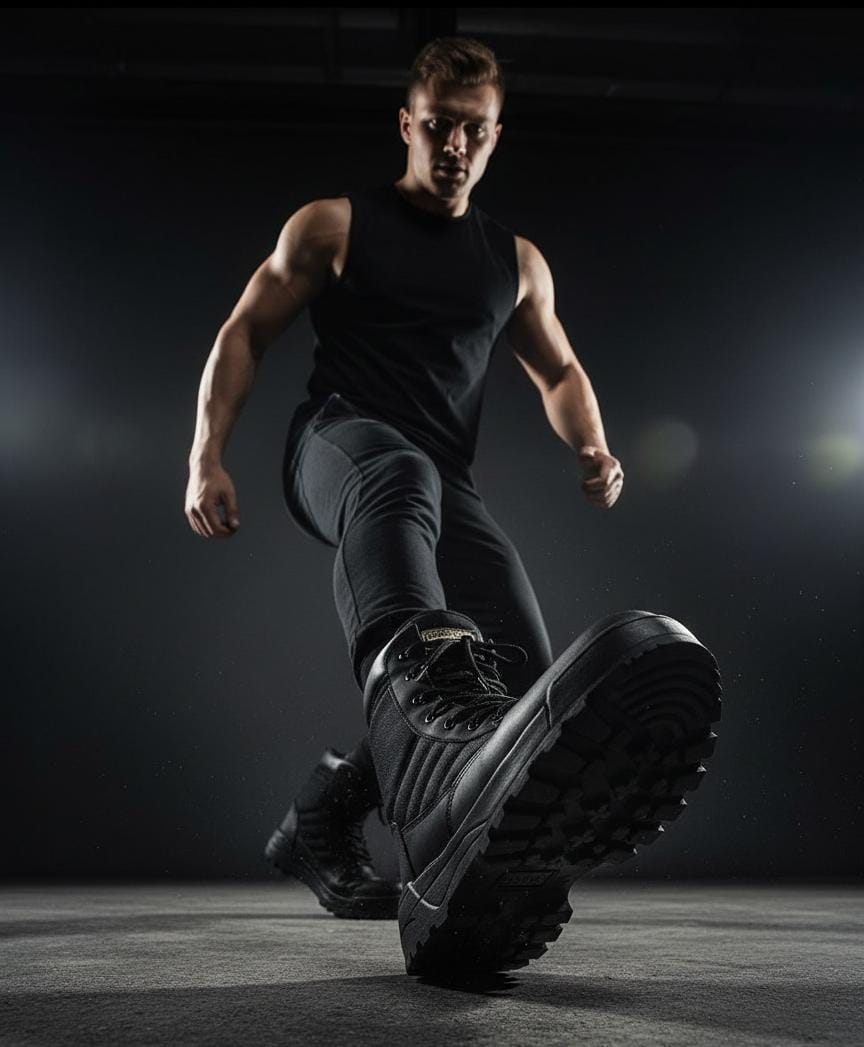 Mens Long Army Boots, Black Swat