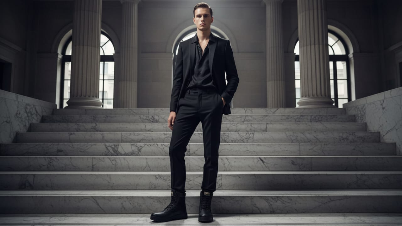 Mens Long Army Boots, Black Swat